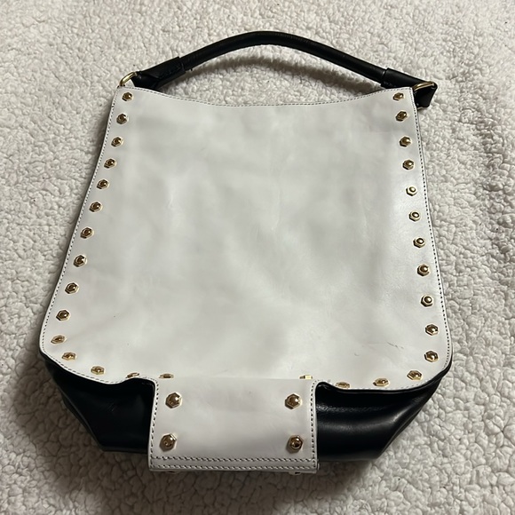 Kenneth Cole black white leather gold studded bag - Picture 2 of 6